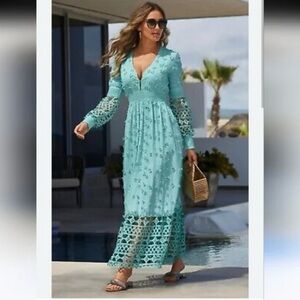 Boston Proper mixed media boho lace eyelet dress